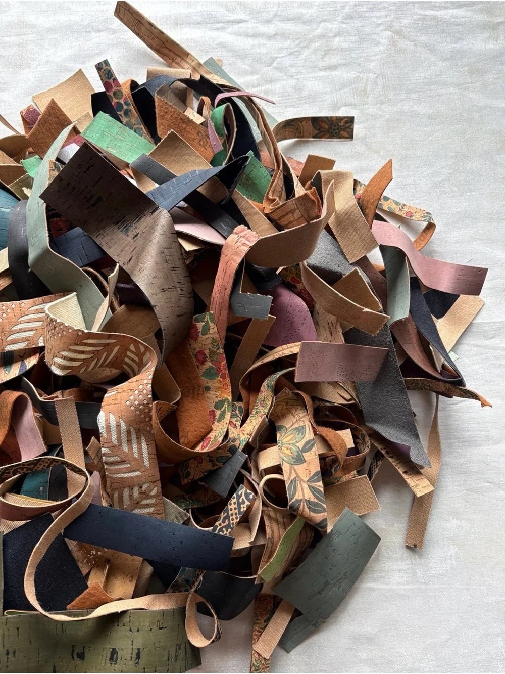 20 oz Sallie Tomato Premium Cork Fabric Strip Remnants Bulk Jewelry Craft Lot